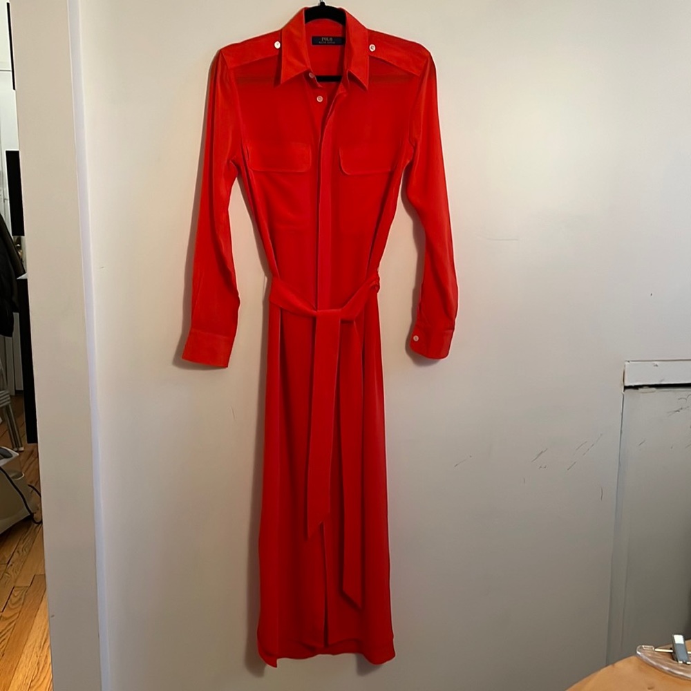 Ralph Lauren orange silk shirt dress